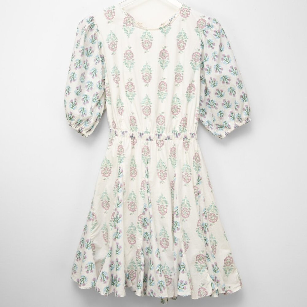 Christian Lacroix Dress Mini A-Line Lace-Up Tie Back Blue Cream Size Medium